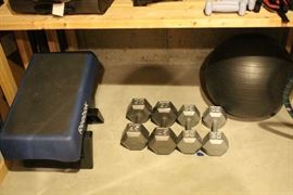 free weights, exercise ball ad stepper
