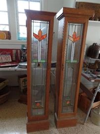 Very tall pair of Stained glass window cabinets