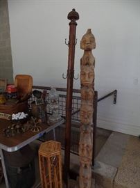Vintage Wooden Totem pole & Vintage free standing coat rack