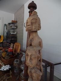 Vintage Wooden Totem pole w/4 faces