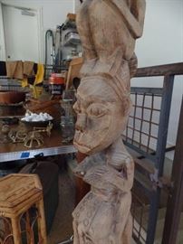Vintage Wooden Totem pole w/4 faces