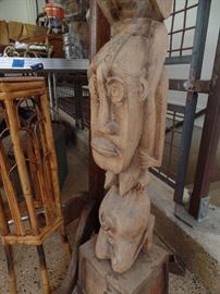 Vintage Wooden Totem pole w/4 faces 