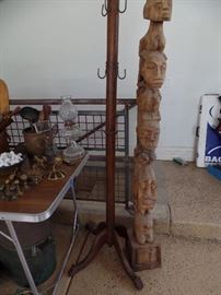 Vintage Wooden Totem pole & Vintage free standing coat rack