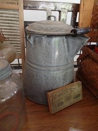 Vintage gray speckled enamel  coffee pot 