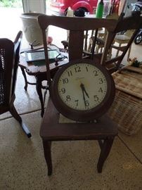 Antique kitchen chair and clock
