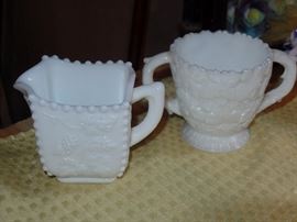 Milk Glass cream & sugar 