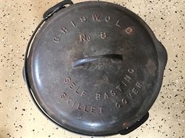 Griswold #8 Self Basting Skillet cast iron pot w/cover  - Large Logo