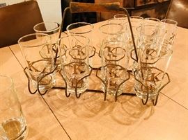 Caddy and 6 mid-century glasses