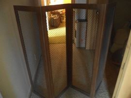 nicely finished maple with black wrought iron; found  in the attic-no idea what it was used for-does NOT fold;