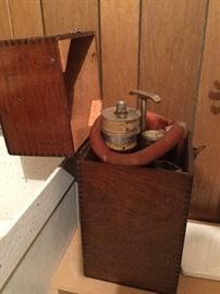 Antique ether anesthesia machine in original oak dovetail box
