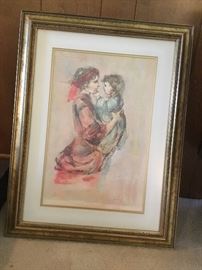 Ellie and Baby 1976.                                                                                   Original Stone Lithograph by Edna Hibel 