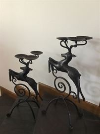 Mid Century cast and forged reindeer candelabra pair. Show stoppers! 
