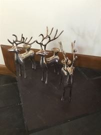 3 silvertone reindeer candle holders 