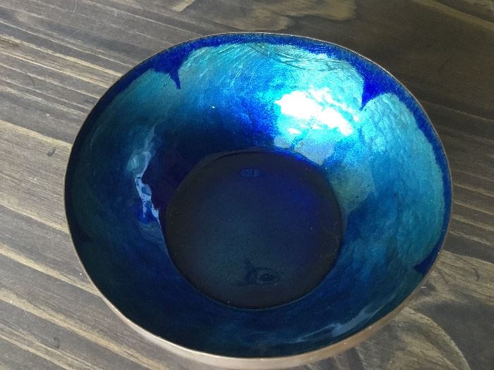 Mid Century Modern enamel on copper bowl in blues to drown in 