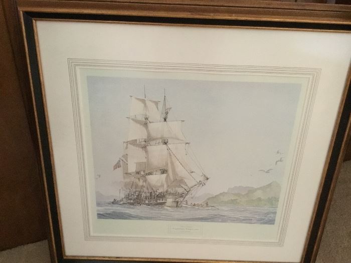 Wm Gilkerson Lithograph. Signed. #11                                   Bark “California”.                                                                                    In tropical waters.  Cutting in a whale.  