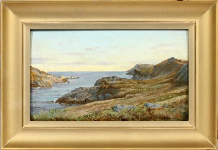 WILLIAM TROST RICHARDS (AMERICAN, 1831-1913), OIL ON PARTIALLY BEVELED WOOD PANEL, 1905, H 8 7/8", W 15", SHORE SCENE
Lot # 2007 