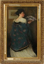 GEORGE CHARLES AID (AMERICAN, 1872–1938), OIL ON CANVAS, H 28 1/2'', W 22 1/2'', LADY WITH A FAN
Lot # 2022
