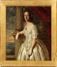 EUROPEAN OIL ON WOOD PANEL, C. 1800 H 12'', W 10'', PORTRAIT OF A LADY BY A COLUMN
Lot # 2031 