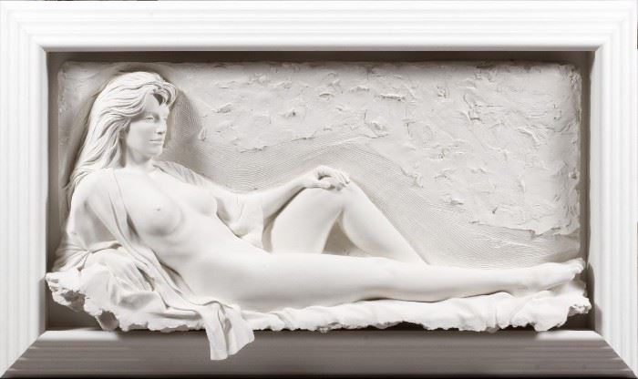 BILL MACK, (AMERICAN, 1949-), BONDED SAND RELIEF WALL SCULPTURE, H 44", L 74", "FASCINATION"
Lot # 2058 