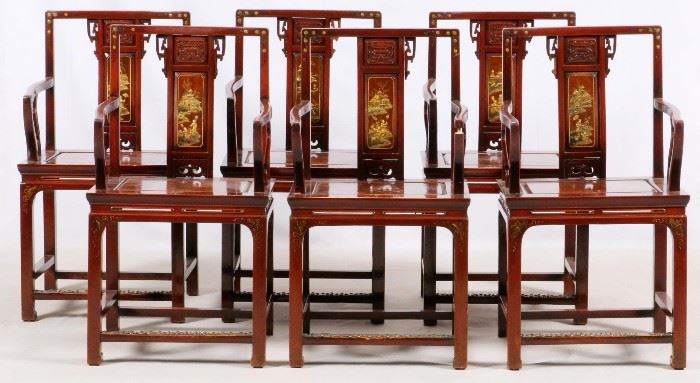 CHINESE STYLE MAHOGANY & LACQUERED CHAIRS, SET OF 6, H 38 3/4", W 21", D 18"
Lot # 2096 