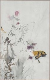 RICHARD JERZY, (USA 1943 -01) WATERCOLOR ON SILK 1969, H 21" W 13" FLOWERS AND BUTTERFLY
Lot # 2224 