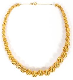 14KT YELLOW GOLD BARLEY TWIST BALL STRUNG NECKLACE, L 17", TW: 45.7 GRAMS
Lot # 2296 
