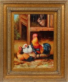 S. PRESETT OIL ON CANVAS, H 16", W 12", ROOSTER AND HENS
Lot # 2376 