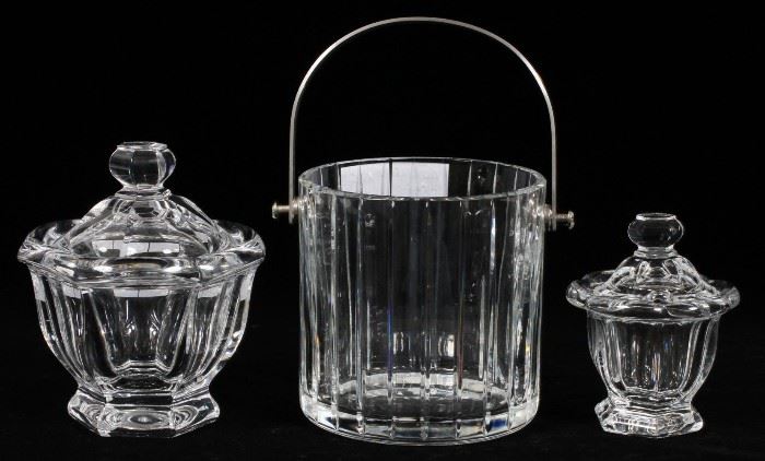 BACCARAT 'HARMONIE' GLASS ICE BUCKET & COVERED DISHES, 3 PCS., H 4 1/2"-6"
Lot # 1085 