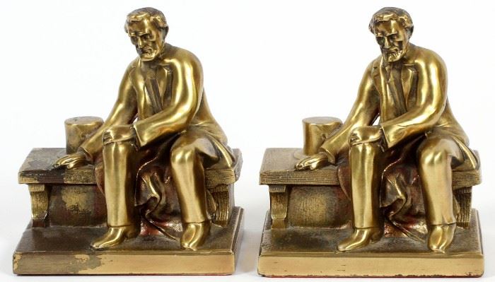 PHILADELPHIA MANUFACTURING CO., AFTER BORGLUM, LINCOLN BOOKENDS, H 4 3/4", W 3 3/4"
Lot # 1138 