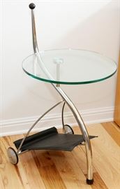 MODERN CHROME AND GLASS SIDE TABLES, LATE 20TH C., PAIR, H 33 3/4", W 17", L 21"
Lot # 1188 