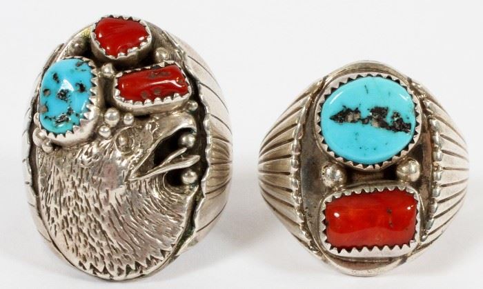 NAVAJO STERLING & TURQUOISE RINGS, 2
Lot # 1211 