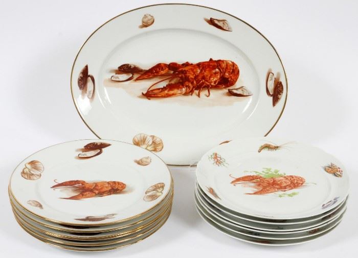JKW BAVARIA PORCELAIN LOBSTER PLATES AND PLATTER, SEVEN, PLUS SIX FRENCH LOBSTER PLATES, THIRTEEN PIECES TOTAL
Lot # 1247 