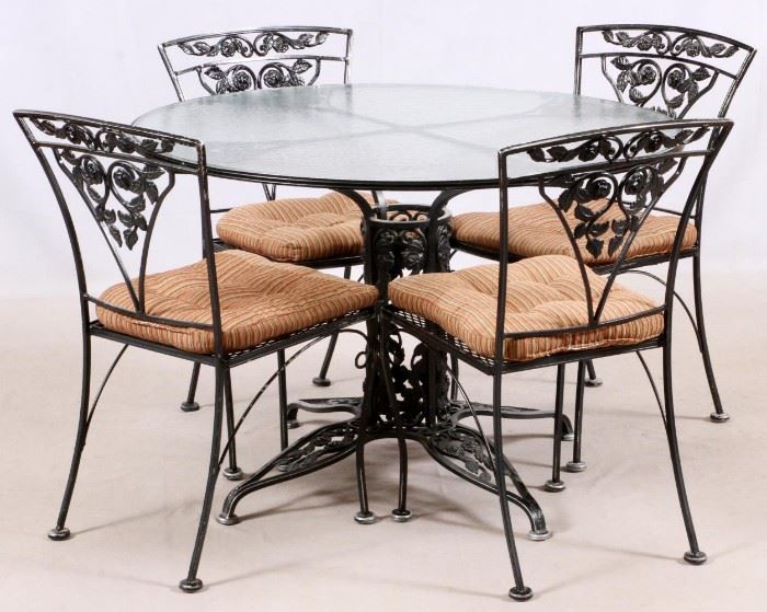 WROUGHT IRON TABLE AND CHAIRS 5 PCS, H 29", DIA 42"
Lot # 1288 