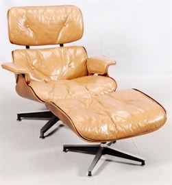 CHARLES EAMES FOR HERMAN MILLER CHAIR & OTTOMAN, 2 PCS, H 32", W 32", D 30"
Lot # 0045 
