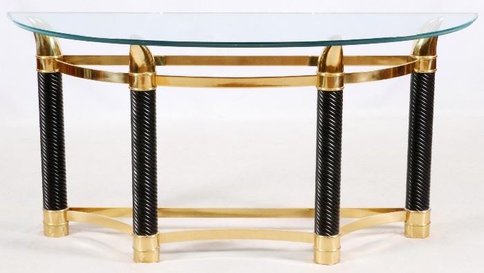 MODERN GLASS, BRASS AND COMPOSITION CONSOLE TABLE, H 29", L 60", D 19"
Lot # 0055 