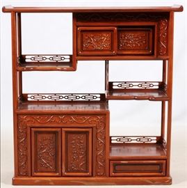 CHINESE CARVED WOOD DISPLAY CABINET, H 42", W 42", D 13"
Lot # 0073 