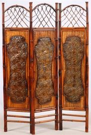 THREE PANEL, BAMBOO AND WOOD SCREEN, C1950, H 72", W 51", (EACH PANEL 18")
Lot # 0079 