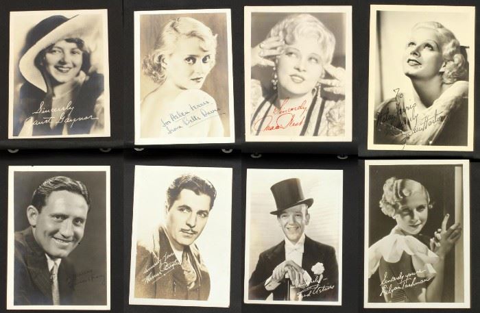 HOLLYWOOD ACTORS AUTOGRAPHED PHOTO ALBUM, C1920-1950, 95 PHOTOS W 5", L 7"
Lot # 0131  