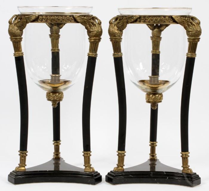 EMPIRE STYLE CANDLE HOLDERS WITH GLASS GLOBES H 18"
Lot # 0275 