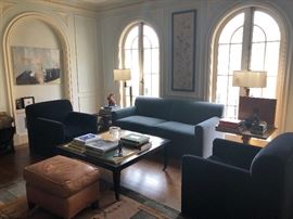 Donghia coffee table, brass lamps