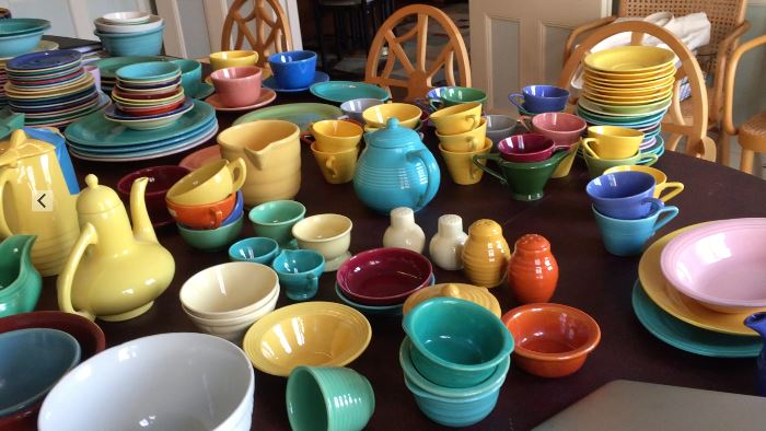 Variety of California pottery:  Vernon, Bauer, Fiesta, etc.