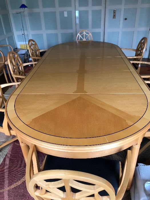 Lutyens Expandable Dining table.  Birdseye maple top.