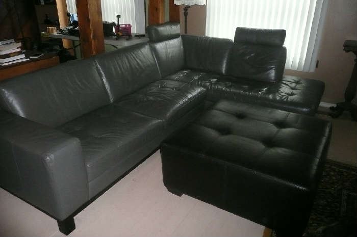 Leather couch and ottoman