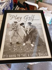 Framed Stooges golf print.