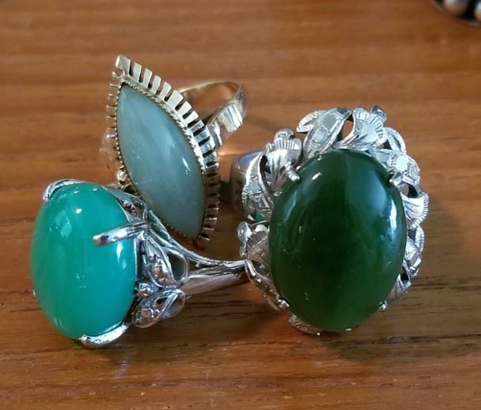 Jewelry 14K and Sterling Jade Rings