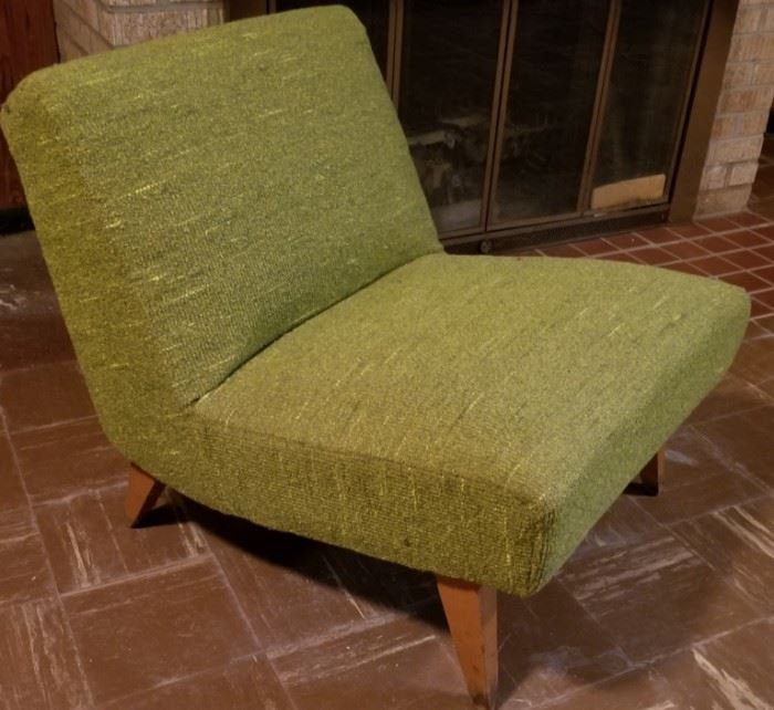 MCM Slipper Chair Lime Green Knobby Fabric