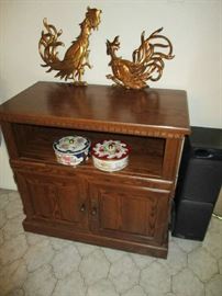 TV STAND, VINTAGE WOOD ROOSTER WALL ART