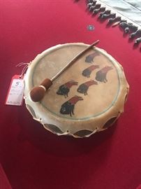 Lot 5: Native American Rawhide Drum with Buffalo Motif