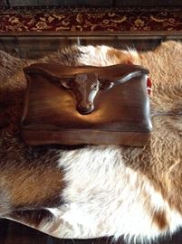 Lot 6: Longhorn Steer Motif Wooden Box, Signed Jose "Lupe" Figueroa