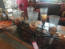 Lot 14: Iron & Glass Hurricane Candle Centerpiece